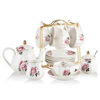 Sweejar Home Porcelain Tea Set Royal Family 225 ml to Cups and Saucers with Teapot Sugar Bowl Milk Jug Ceramic Tea and Coffee Cups