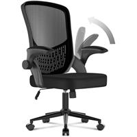 naspaluro Office Desk Ergonomic Chair with Flip-up Armrests Mid-Back Computer Chairs with Lumbar Support Mesh Chair for Home Office (Without Headrest, Black-2)