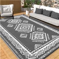 OMERAI Outdoor Rug Garden Rug Gray Black