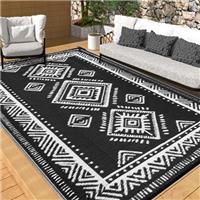 OMERAI Outdoor Rug Garden Rug Gray Black