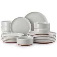 MALACASA 18 Pieces Dinner Sets for 6 People, Modern Ceramic Dinnerware Set for 6, Stoneware Plates and Bowls Sets, Dishwasher & Microwave Safe Plates and Bowls Set for 6, Grey, Series Tara