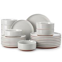 MALACASA Cereal Bowls Set of 6, 24 OZ Ceramic Bowls for Kitchen, Soup Bowl Breakfast Bowls, Dishwasher Microwave Safe, Khaki White, Series Tara
