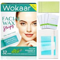 2 IN 1 Facial Wax Strips for Women & Men, Bikini Hair Removal for Travel & Home, Waxing Kit with 32 Face Wax Strips+ 6 Calming Oil Wipe+ 20 Oil Blotting Sheet, Non Messy