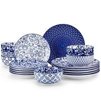 vancasso Dinnerware Sets, 16 Piece Reactive Glaze Plates and Bowls Set, Mediterranean Style Stoneware Dinner Set, Dishwasher & Microwave Safe Dinner Sets for 4 People, Blue