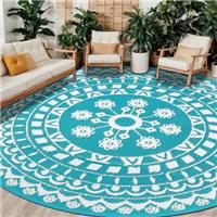 Capslpad Outdoor Patio Rug Waterproof Round Plastic Straw Rugs