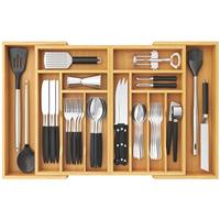 Lifewit Bamboo Extra Large Cutlery Drawer Organiser, Expandable to 36 Inches Cutlery Tray for Kitchen, Adjustable Silverware and Flatware Holder, Plastic Utensil Storage for Spoons Forks Knives