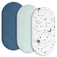 Baby Mattress Cover, Fitted Sheet, Pack of 3, 100% Muslin Cotton, Oeko-Tex 100, Pram Mattress Cover, 83 x 43 x 10 cm, Fitted Sheet for Prams, Bassinets