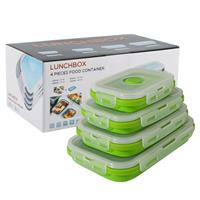 Collapsible Silicone Food Storage Container with Lid, Portable Lunch Bento Box Outdoor Picnic Box Space Saving, Microwave, Dishwasher and Freezer Safe, Set of 4