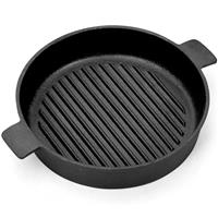 Warmiehomy Cast Iron Griddle Pan,30cm Pre-Seasoned Non-Stick Grill Pan,Round BBQ Skillet with 2 Handles for Gas Induction Hob,Flat Surface