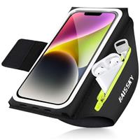 Razobws Running Armband Phone Holder, Sports Mobile Armband with Airpods Zipper Pocket, Adjustable Sweatproof Sports Strap for iPhone 16 15 14 13 Pro Max, Up to 6.9