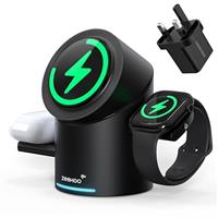 ZEEHOO 3 in 1 Wireless Charging Station for Apple Devices, MagSafe Charger Stand, Qi2 15W Fast Wireless Charger for Apple Watch, iPhone, AirPods (30W Charger Adapter Included)