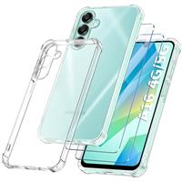 YisrLery 3 in 1 Phone Case Compatible with Samsung Galaxy S24 FE Case and 2 Pack Tempered Glass Screen Protector, Slim Soft TPU Shockproof Anti-Scratch Samsung S24 FE 5G Phone Case Silicone Clear