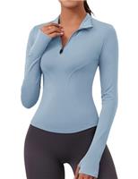 Rapbin Women's Gym Tops Long Sleeve Sports T-Shirt Workout Running Hiking Top for Ladies 1/4 Zip Sweatshirt with Thumb Holes Lightweight Quick Dry Slim Fit Tee Shirts