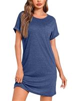 Leversic Womens Nightdress Rolled Short Sleeve Nighties Crew Neck Jersey Nightshirts T-Shirt Dress Soft Loungewear