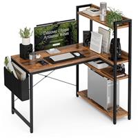Grandder L Shaped Computer Desk with Reversible Storage Shelves, Home Office Corner Desk Study Writing Table with Hutch, Study