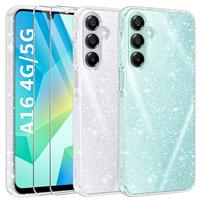 AROYI 3 in 1 Clear Glitter Case for Samsung Galaxy S24 S25 5G Case with 2 Tempered Glass Screen Protector, Soft Bumper Anti-Scratch Sparkle Bling Women Girls Samsung Galaxy S24 S25 Phone Case Cover