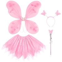 AYBUY Kids Fairy Wings Costume - Butterfly Wings, Tutu, Magic Wand, Headband & Princess Skirt Set