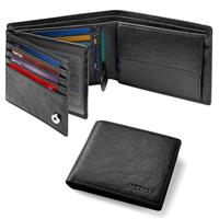 HOCRES Wallets for Mens Muti-Functional RFID Blocking Leather Slim Wallet with 15 Credit Card Holders, 2 Banknote Compartments & 2 ID Window Minimalist Wallets Men with Gift Box