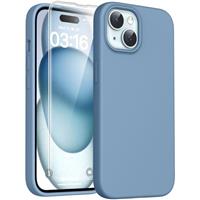 TOCOL 3 in 1 Silicone for iPhone 15 Case 6.1-Inch, with 2 Pack HD Tempered Glass Screen Protector, Liquid Silicone Slim Silky-Soft Touch Multi-Color Anti-Scratch Shockproof Cover, Yellow