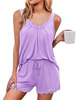 Uniexcosm Womens Sleeveless Pyjamas Set Ladies Lace Camisole and Short Set V-Neck Sexy Pjs for Women Modal Nightwear Sleepwear Loungewear Set for Summer