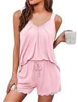 Uniexcosm Womens Sleeveless Pyjamas Set Ladies Lace Camisole and Short Set V-Neck Sexy Pjs for Women Modal Nightwear Sleepwear Loungewear Set for Summer