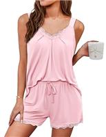 Uniexcosm Womens Sleeveless Pyjamas Set Ladies Lace Camisole and Short Set V-Neck Sexy Pjs for Women Modal Nightwear Sleepwear Loungewear Set for Summer