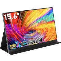 HONGO Portable Monitor 15.6" 1080P FHD Laptop Monitor Screen IPS, Plug&Play Extender Monitor Built-in Dual Speakers, Second Screen for Laptop/PC/Mac/PS345/X-box