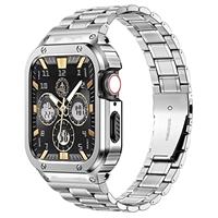 MioHHR Stainless Steel Watch Band with Case Compatible for Apple Watch Bands 38/40/41/42/44/45/46/49mm,Rugged Strap with Metal Protective Bumper Cover for iWatch Series 10/9/8/7/6/5/4/SE/3/2/1 for Men