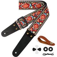 Aucuu Guitar Strap, 2" Embroidery Guitar Straps with Leather Ends Shoulder Strap, Vintage Embroidered Guitar Straps Come with Str-aps Button, 1 Pair Str-ap Locks and 4 Guitar Picks
