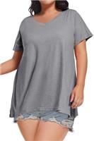 florynova Plus Size Tops for Women Summer Short Sleeve T Shirt Oversized V Neck Blouses
