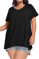 florynova Plus Size Tops for Women Summer Short Sleeve T Shirt Oversized V Neck Blouses
