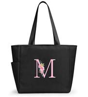 KALIDI Personalized Tote Bag with Zipper,A-Z Initial Alphabet Monogrammed Large Tote Bags Gift for Women Bridesmaid Mom Teacher Friend Wedding Daily Shopping
