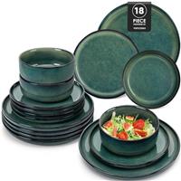 vancasso Dinnerware Sets, 16 Piece Reactive Glaze Plates and Bowls Set, Mediterranean Style Stoneware Dinner Set, Dishwasher & Microwave Safe Dinner Sets for 4 People, Blue