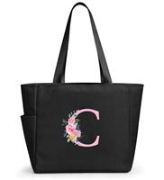 KALIDI Personalized Tote Bag with Zipper,A-Z Initial Alphabet Monogrammed Large Tote Bags Gift for Women Bridesmaid Mom Teacher Friend Wedding Daily Shopping