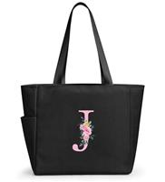 KALIDI Personalized Tote Bag with Zipper,A-Z Initial Alphabet Monogrammed Large Tote Bags Gift for Women Bridesmaid Mom Teacher Friend Wedding Daily Shopping