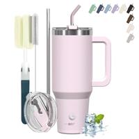 BIGRD 1.18 Litre Coffee Mug to Go, Stainless Steel Vacuum Insulated Thermal Mug, Double-Walled Leak-Proof Travel Cup with Straw Lid and Handle, Dishwasher Safe BPA-Free, for Coffee/Tea, Rose Quartz