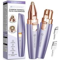 VG VOGCREST Eyebrow Facial Trimmer: 2 in1 Rechargeable Facial Hair Removal and Eyebrow Shaver - Face Lips Body Painless Facial Razor with Built-in LED Light
