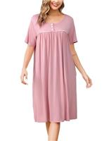 Vlazom Women's Nighties Button Front Long Nightdress Pleated Lace Nightgowns Luxury Soft Touch Nightgshirt with Pockets S-XXL
