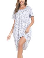Vlazom Women's Nighties Button Front Long Nightdress Pleated Lace Nightgowns Luxury Soft Touch Nightgshirt with Pockets S-XXL
