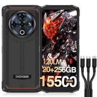 DOOGEE Fire 6 Power Rugged Smartphone, 120LM Dual Light Flashlight, 15500mAh/33W, Rugged Android Phone, 20GB+256GB/2TB, 50MP, 3 Cards Slots, 4G Unlocked Mobile Phones, Waterproof Phone, 18W OTG/NFC
