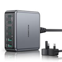 Rocoren 270W GaN USB C Fast Charger Block, 6-Port PD 100W QC4.0 PPS 2-Laptop Charging Station with 1.5m UK Cord, Compatible with MacBook Pro/Air, iPhone 15/16 Pro, Galaxy, Steam Deck, ASUS and more