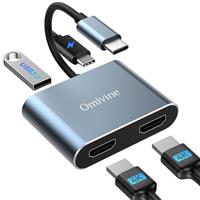 4K Dual Monitor Adapter 4-In-1 USB C to Dual HDMI Adapter with 100W PD Charging, USB 3.0, USB C Splitter Extended Display for iPhone 16/15 series, iPad Pro, MacBook, Dell XPS, Surface, Galaxy