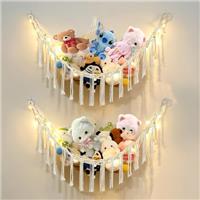 Evilsoul 2 Pack Teddy Hammock Toy Storage Net, Toy Hammock for Stuffed Animals With 2 LED Lights, Boho Teddy Bear Storage, Soft Toy Hammocks Corner Hanging Organizer For Kids Bedroom and Playroom