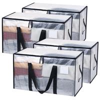 JOJOSEE Clear Clothes Storage Bags, 91L Heavy Duty Moving Bag, Transparent Large Wardrobe Organiser Packing Bags with Zips Lids for Duvet Toys