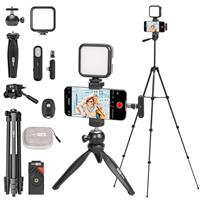 USKEYVISION Upgraded Vlogging Kit w/Wireless Lavalier Microphone,YouTube Kit for iPhone and Smartphone w/59 Retractable Tripod,Automatic Switch Phone Clamp,Content Creator Kit for TikTok(Vlog K5)