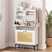 Dripex 2 Drawer Shoe Cabinet, Wooden Shoe Cupboard with 2 Flip Drawers, Adjustable and Removable Divider