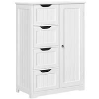 Yaheetech Bathroom Floor Cabinet Cupboard Free Standing Wooden Cabinet Storage Unit with 4 Drawers & 1 Door, Adjustable Shelf, White/Gray
