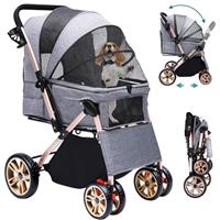YITAHOME Foldable Dog Buggy for Medium Dogs 22kg, Dog Pushchairs with Reversible Handle, Mesh Windows, Cup Holder, Pet Carrier with 360 Rotating EVA Wheels with Brakes, Dog Pram Black