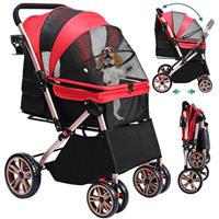 YITAHOME Foldable Dog Buggy for Medium Dogs 22kg, Dog Pushchairs with Reversible Handle, Mesh Windows, Cup Holder, Pet Carrier with 360 Rotating EVA Wheels with Brakes, Dog Pram Black