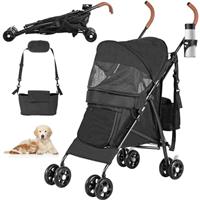 YITAHOME Dog Pram, Pet Stroller, Foldable Dog Pushchair for Medium Dog 15kg, Dog Buggy with Detachable Carrier Storage Basket, Cup Holder, Pet Carrier on 4 Wheels Grey